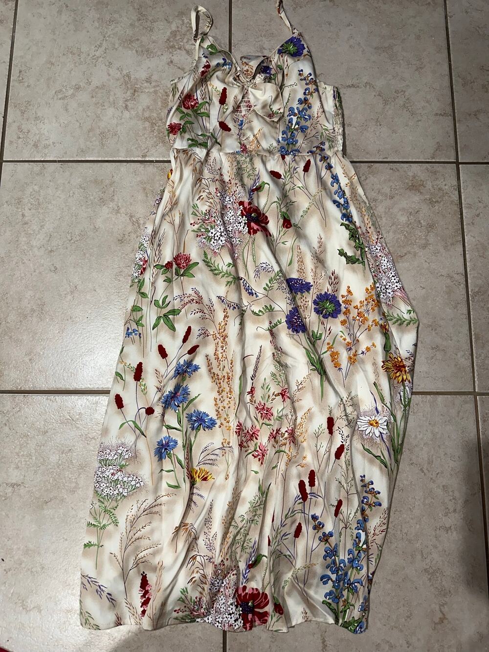 SHEIN Women’s Small Ivory Wildflower Floral Maxi Dress Smocked Back